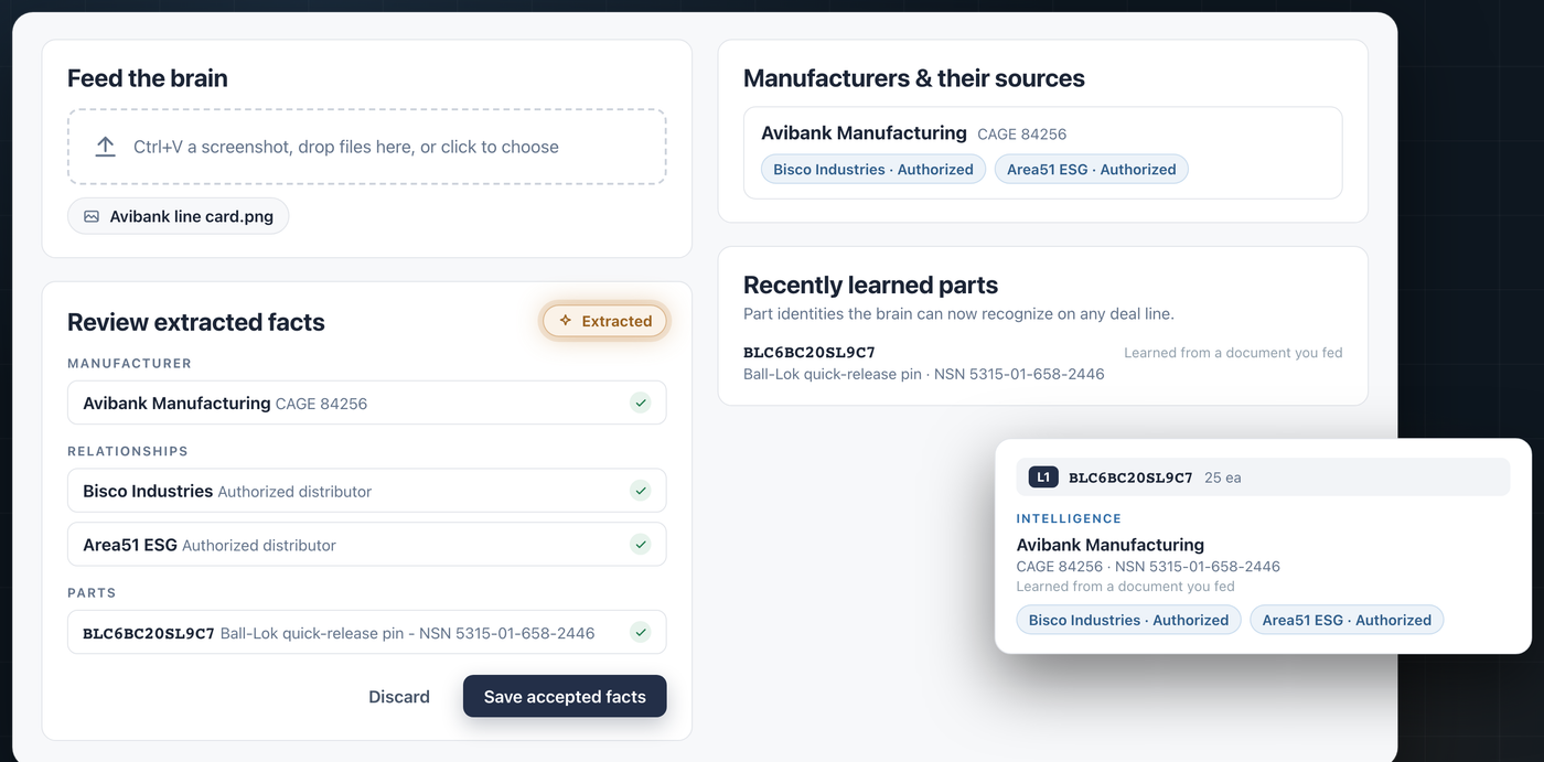 Scout's memory at work: learned manufacturers, authorized sources and remembered parts